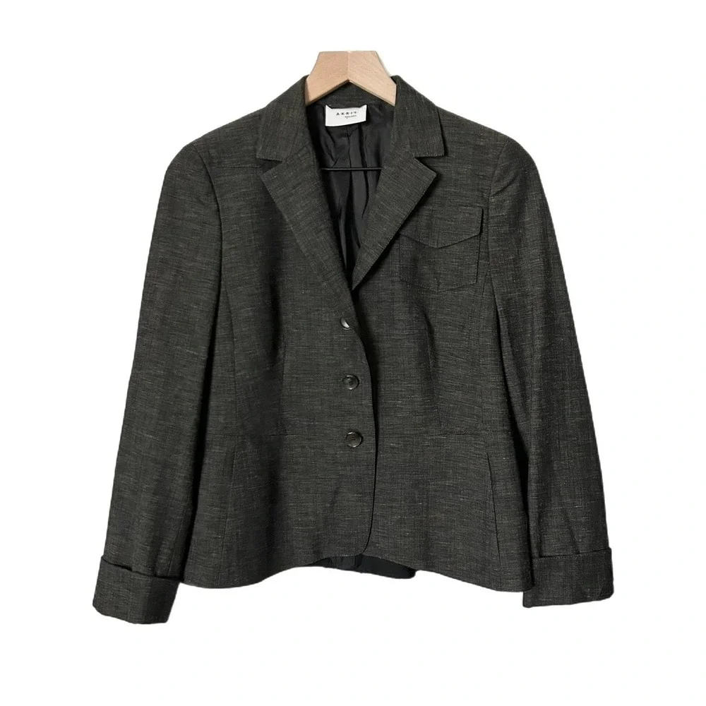 Akris Punto Charcoal Grey Wool Blend 3 Button Blazer Jacket Size 6 US